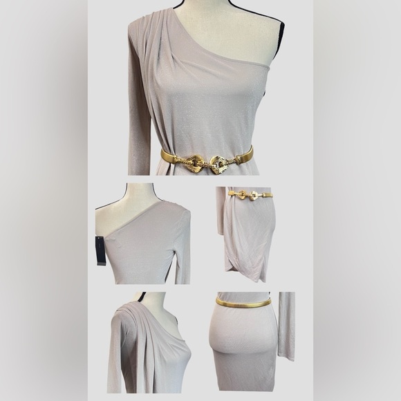 BCBGMAXAZRIA Jolee One - Shoulder, Pleated Tulip-Hem Dress. - Picture 4 of 5